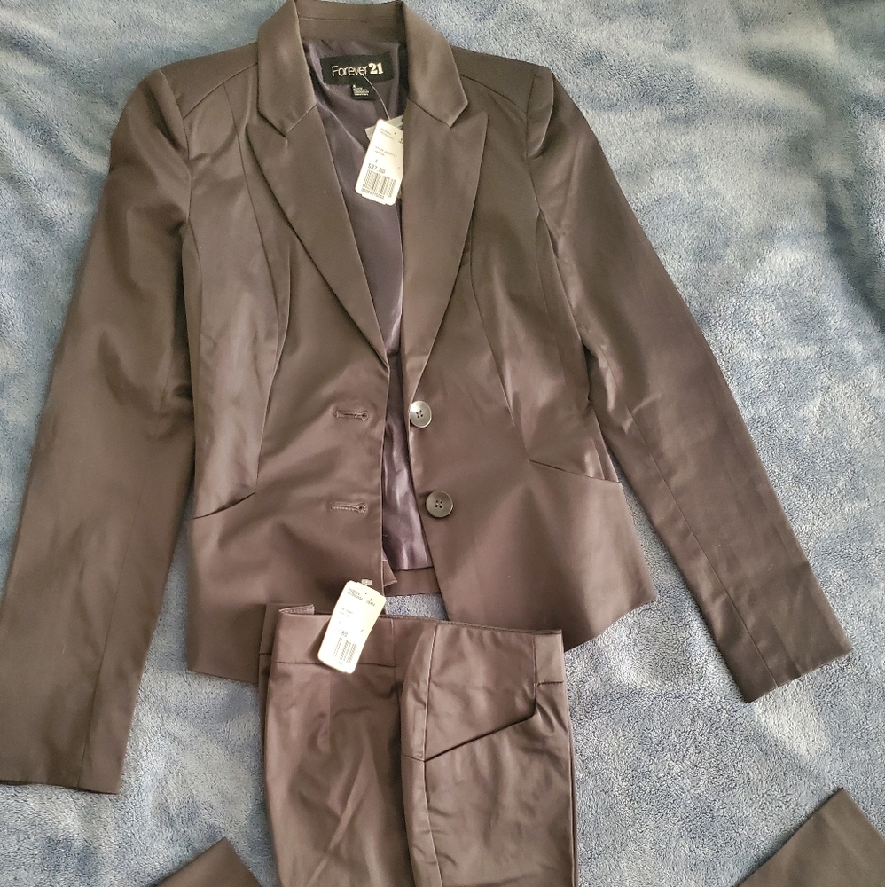Forever 21 shiny suit set, dark gray, size 4